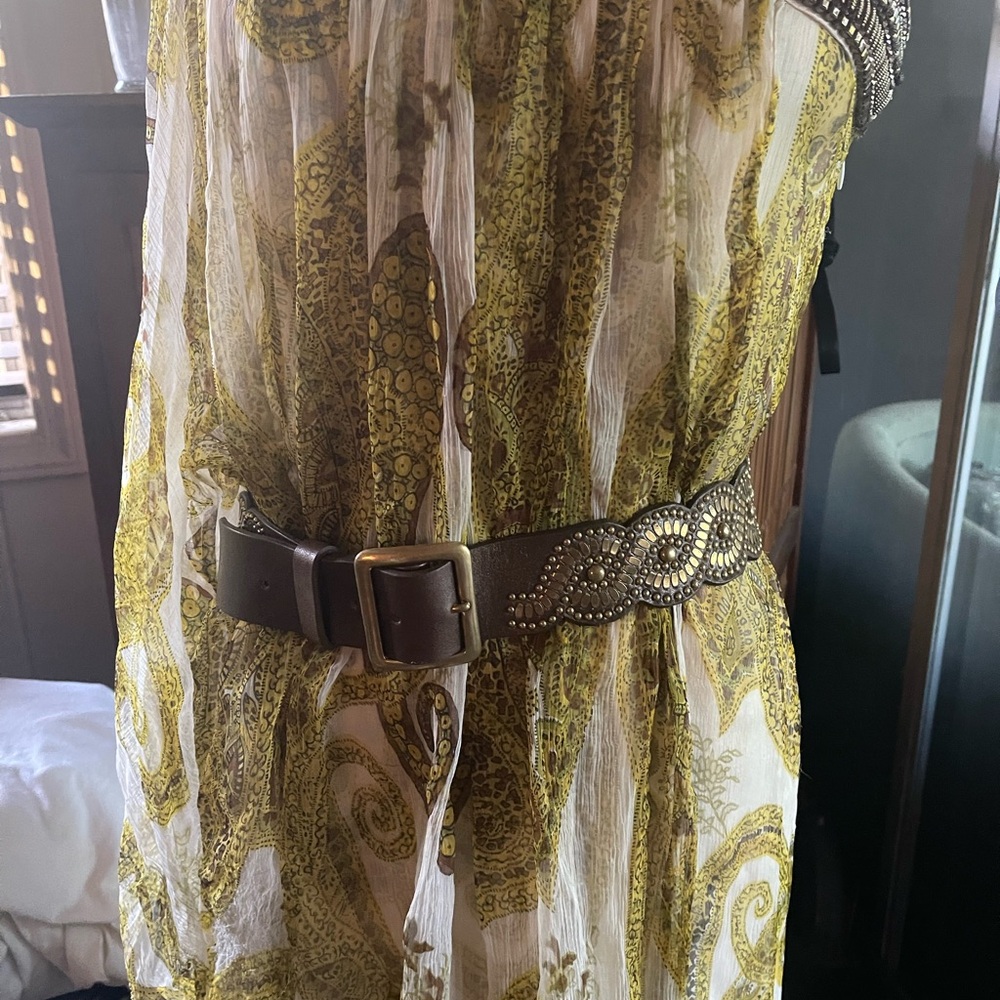 New! Gold Brown studded leather Belt